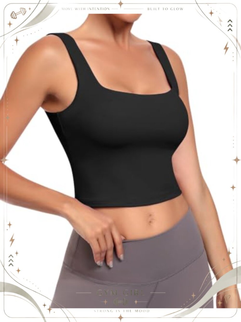 Square Neck Sports Bra Longline Workout Crop Tank Top with Removable Pads